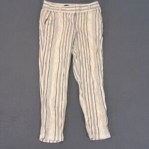 Ann Taylor Loft Linen Pants Women Sz 8 Straight Leg Beach Summer Striped Multi